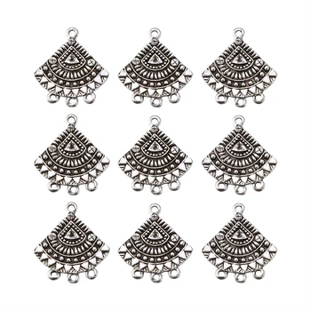 

10pcs Retro Alloy Dangle Earring Chandelier Component Antique Silver Fan Links Connectors Accessories,26x24x1.5mm, Hole: 2mm F80