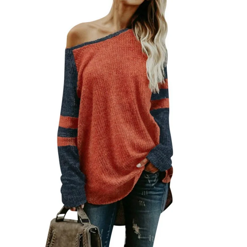 

Oeak Fashion Women Sweaters Long Sleeve Slash Neck Sexy Tops Autumn Causal Loose Knitted Pullover Sweater
