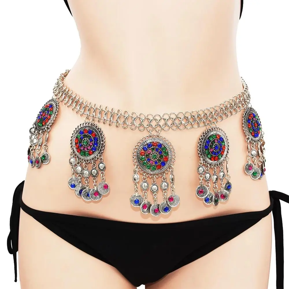 

Exotic Belly Chains Sexy Crystal Flower Coin Waistband Dance Belt Waist Body Chain India Turkey Boho Gypsy Ethnic Tribal Jewelry