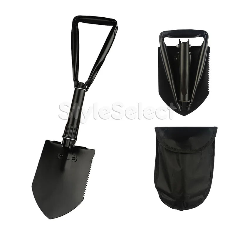 Folding Spade Shovel Pick Axe Outdoor Camping Detecting Mini Tool Carry Pouch 