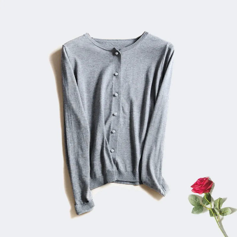 ^Cheap Women Solid Cardigans long sleeve basic sweater 15%Cashmere 85%Natural Silk knitted sueter top 2016 Fall Winter