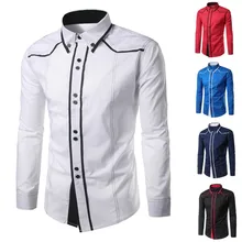 Мужские рубашки, повседневные, приталенные, черные, синие, белые, с короткими пуговицами, с отложным воротником, с длинными рукавами, мужская одежда рубашка, homme