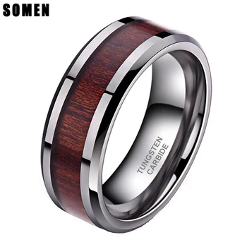 

Somen Ring Men 8mm Tungsten Carbide Ring Wood Inlay High Polished Edges Finished Wedding Ring Fashion Men Jewelry Anel Masculine