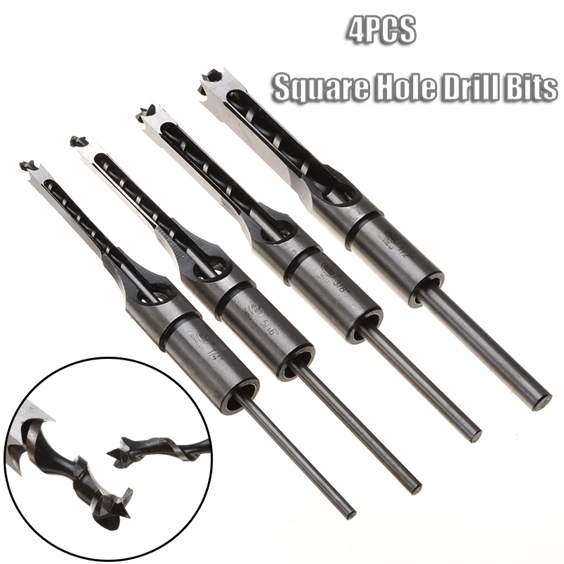 4PCS/Set Square Hole Drill Bits 6.35mm/7.94mm/9.5mm/12.7mm Drilling
