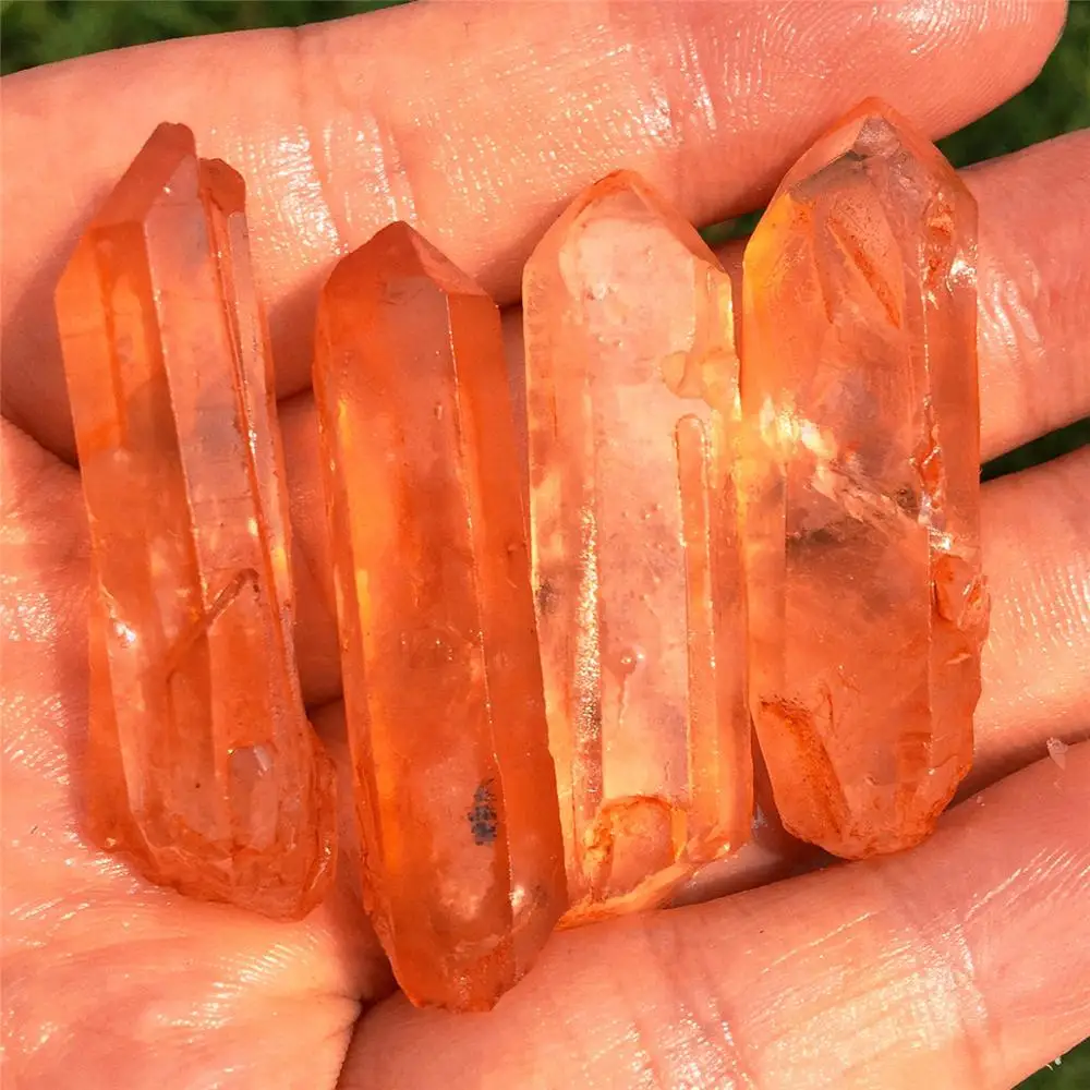 

4pcs AAAAA Natural red crystal pillar quartz crystal original stone specimen red crystal cluster crystal home decoration