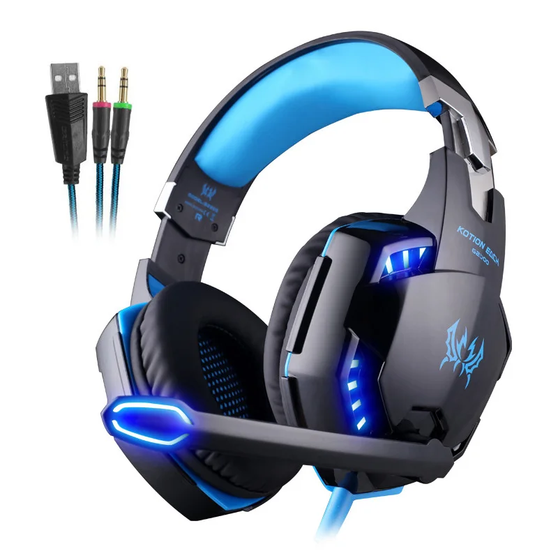 KOTION каждая игровая гарнитура Casque глубокий бас игровые стереонаушники с микрофоном светодиодный свет для PS4 ноутбука PC Gamer - Цвет: G2000 Blue