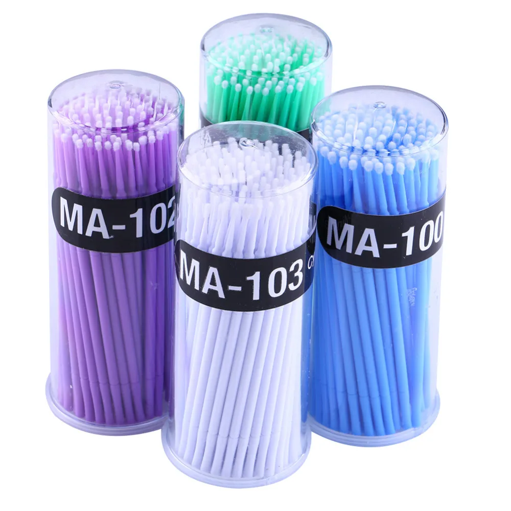 100Pcs/set 4colors Disposable Cotton Mascara Swab Eyelash Extension Brush Soft Swabs Applicator Micro Eyelashes Clean Tool |
