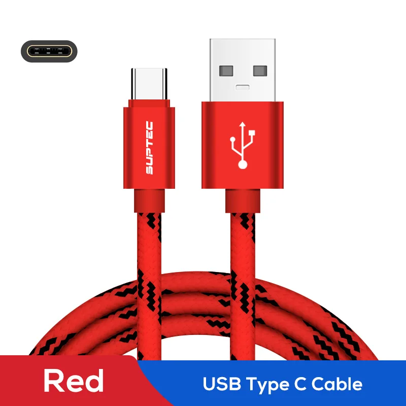 Кабель SUPTEC usb type-C для Xiao mi Red mi Note 7 mi 9 samsung S9 S8 USB-C зарядный кабель type-C для huawei P20 Lite - Цвет: Red