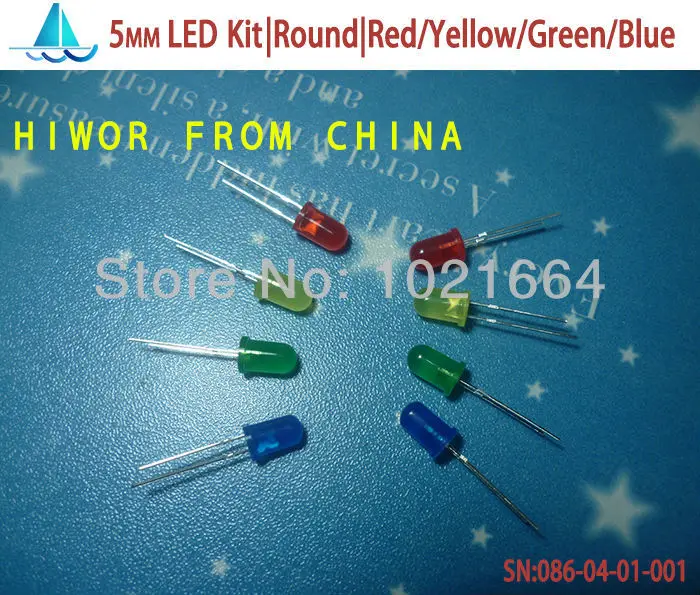 (200pcs/lot)(LED|Round 5MM) 5MM Red/Yellow/Green/Blue LED Round Light Emitting Diode each color 50pcs | Электронные компоненты