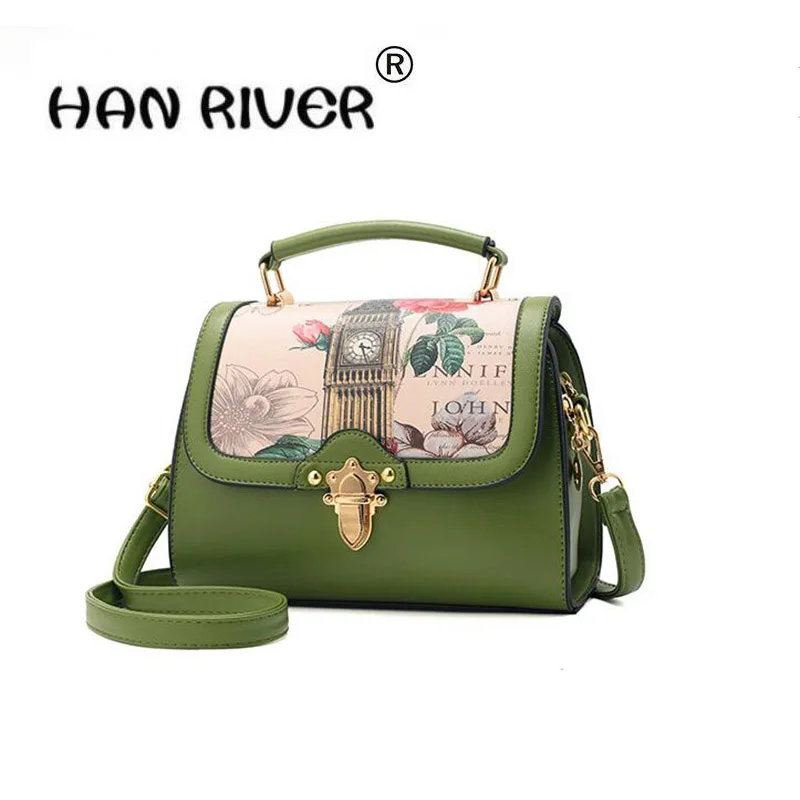 

HANRIVER 2018 Spring and summer new female bag zipper print landscape design chic and elegant slanted shoulder handbag