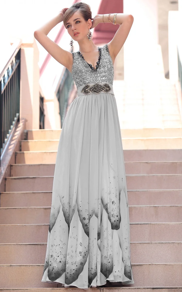 Long Evening Dress 2015 New Arrival High Quality Formal Dresses Deep V Neck Chiffon Evening Gown