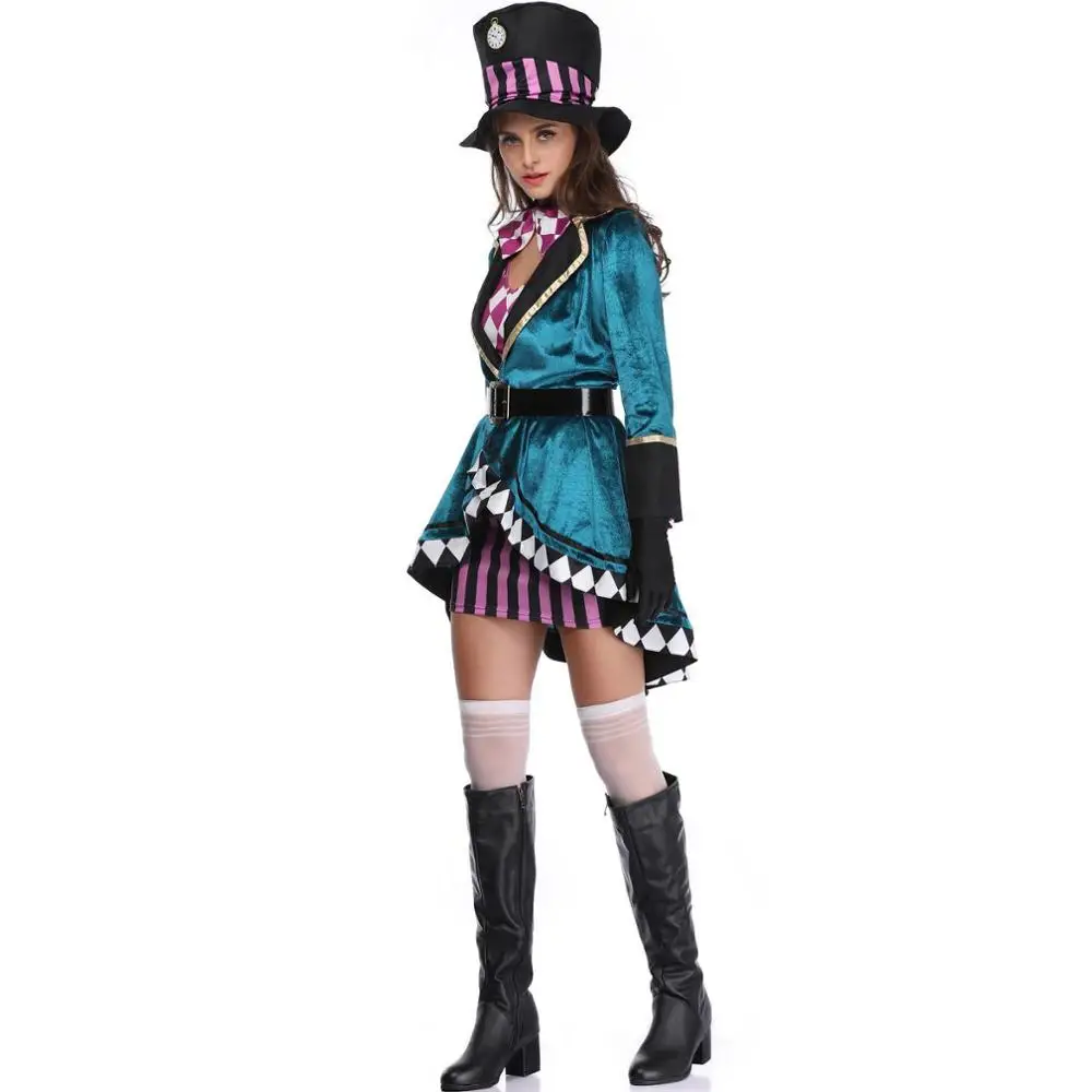 Взрослый Алиса в стране чудес Mad Hatter костюмы для Хэллоуина женские маги косплей