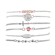 6Pcs/Set Fashion Women Elegant Beads Bracelet Charm Cross Braceletes Female Party Jewelry Gift Accessories P10