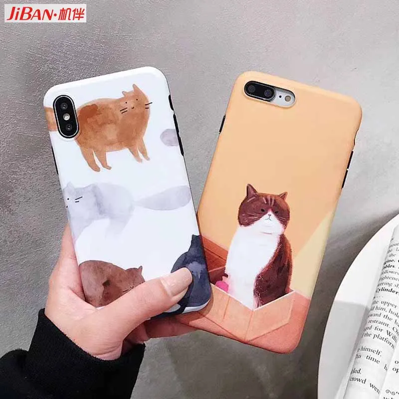 JIBAN cute watercolor cat Phone Shell scrub Soft Silicon Cartoon Case for iphone X XR XS MAX 6s 6plus 7plus 8 8plus Cover |