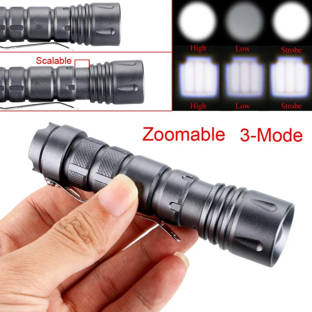 Powerful led Flashlight Mini Aluminum alloy 1000LM 3 Mode LED Zoomable