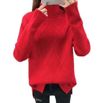 

Autumn Winter Women Knitted Turtleneck Sweater Casual Korean Loose Jumper Fashion Slim Femme Elasticity Pullovers Female Tops