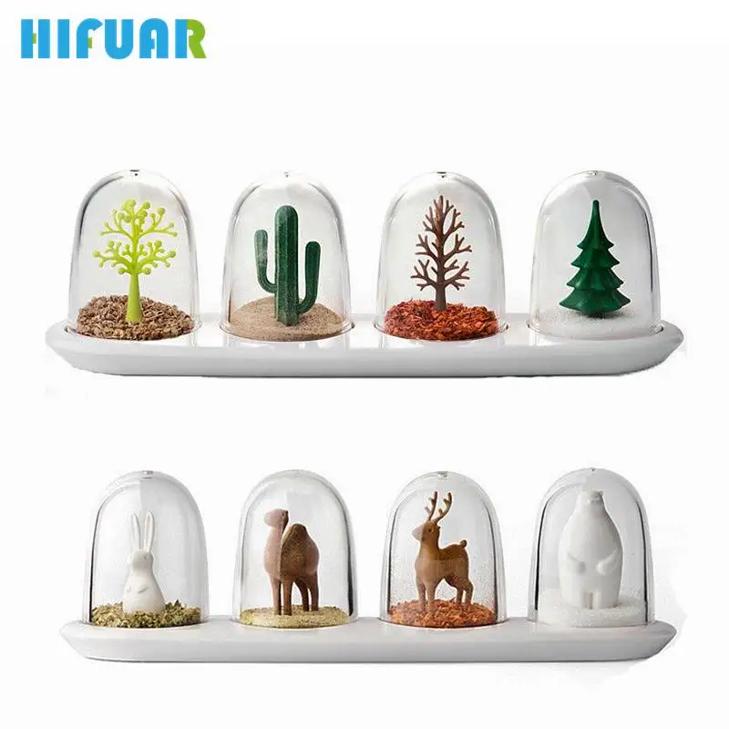

HIFUAR 4Pcs/Set Spice Tools Cartoon Animal Plant Seasoning Bottle Spice Jar Salt Pepper Shaker Kitchen supply Cooking Tool