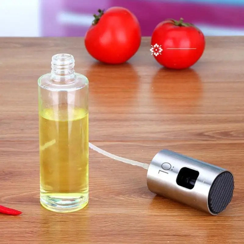 Cooking Oil Pump Spray Bottle Olive Can Tool Pot Cooking Kitchen Stainless Steel Glass