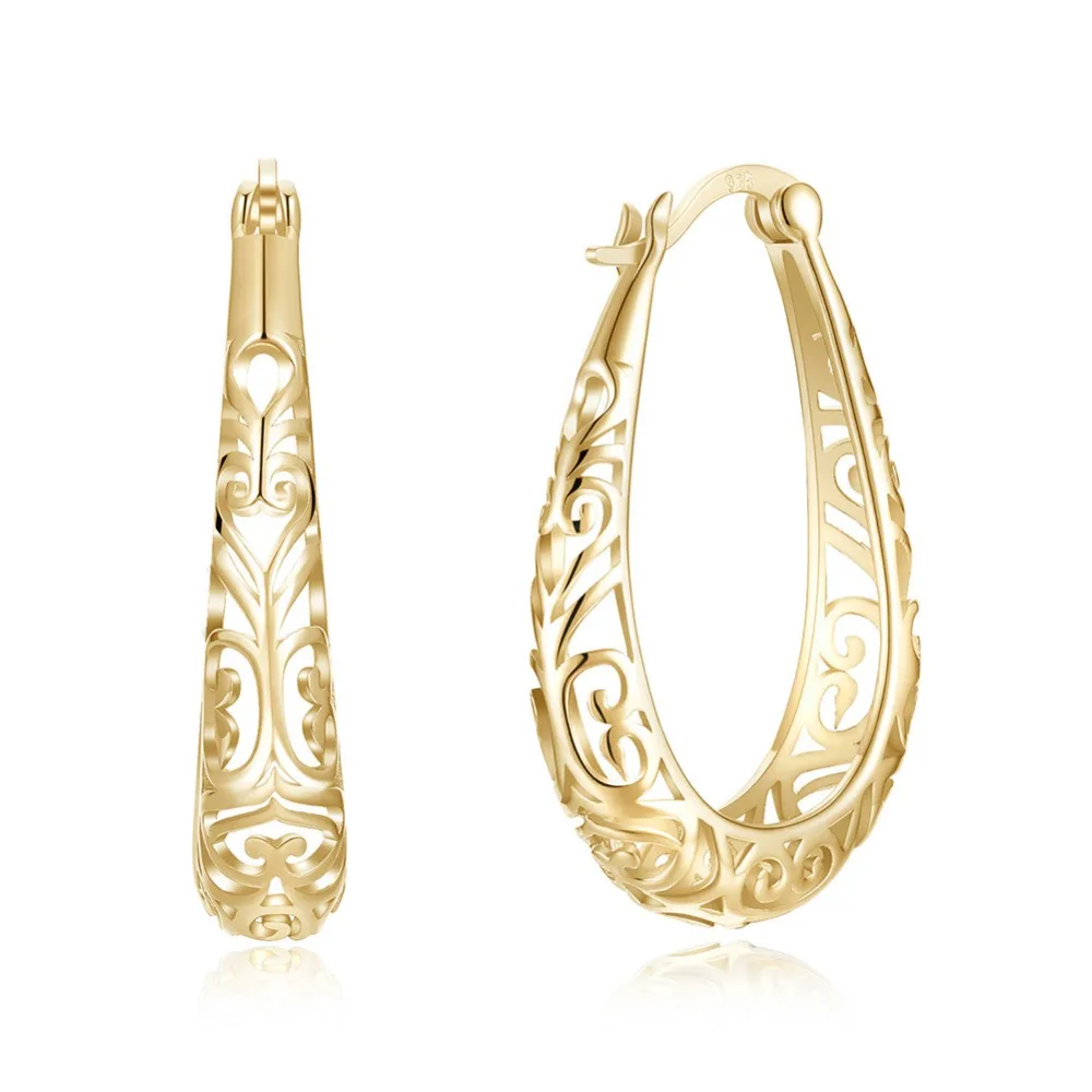 Retro 925 Sterling Silver Hoop Earrings Women Hollow Ancient Pattern Big S925 Lady Party Ears Ornament White Gold Color | Украшения и