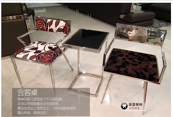 Stainless steel side table. Mobile toughened glass small tea table. The sofa side table Stainless steel side table. Mobile toughened glass small tea table. The sofa side table