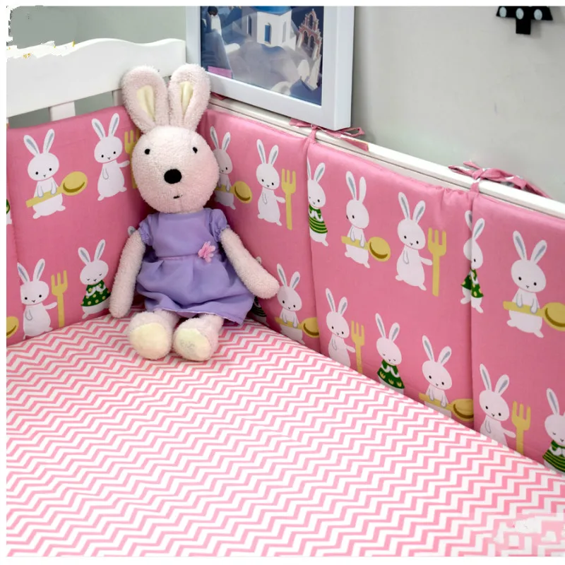 

4pcs baby crib bumper pink blue rabbite crib protection cotton baby bed bumper bedding sets for girls and boys