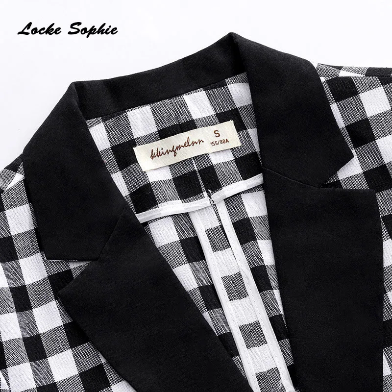 1pcs Women Plus size Slim fit Blazers coats 2019 Summer cotton blend plaid Small Suits jackets ladies Skinny Blazers Suits coats
