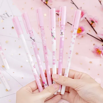 

12Pcs/box pink Cherry Blossom flower Cute Kawaii Gel Pen For Kids Gift School Office Supplies Stationery Black Ink 0.38mm