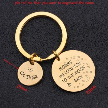 

Circular Combination Keychain Engraved Mommy We Love You To The Moon & Back Personalized Name Key Ring For Mother's Day Gift