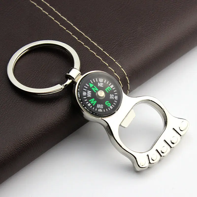 

Multi-function Hiking Metal Mini Compass Bottle Opener Keychain Foot Keyring Hot