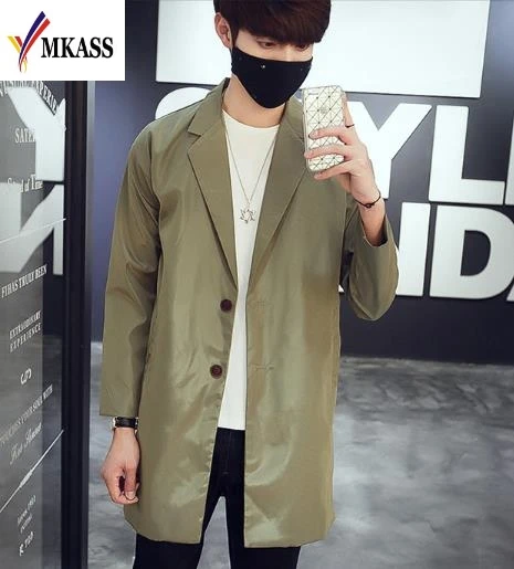 2017 New Style Long Trench Coat Men Thin Trench Coat Solid Color Fashion Casual Windbreaker Coat Male Outerwear Trench Jacket