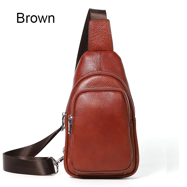 Luensro Мужская нагрудная сумка из натуральной кожи, маленькие сумки на плечо для мужчин, сумки-мессенджеры, водостойкая мужская сумка через плечо - Цвет: brown