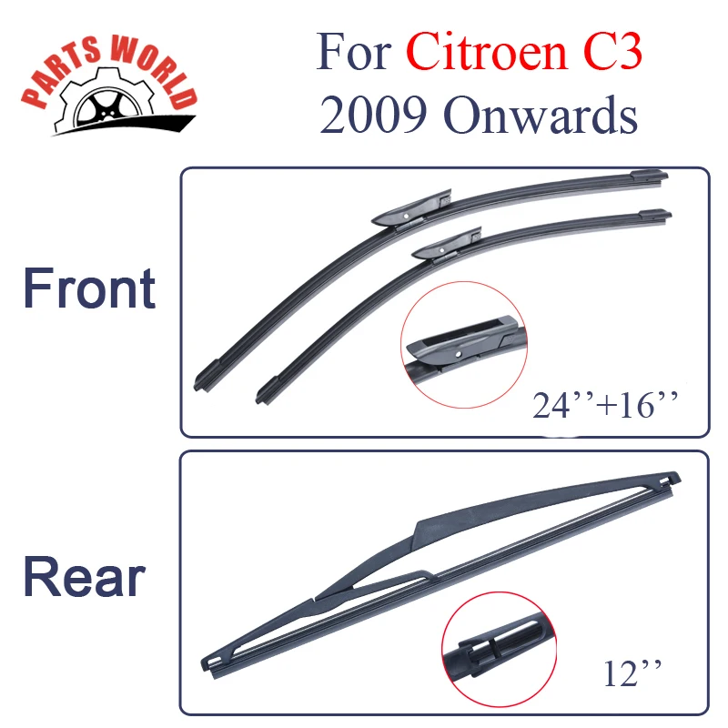 Group Rubber Windscreen Front And Rear Wiper Blades For Citroen C3 2009