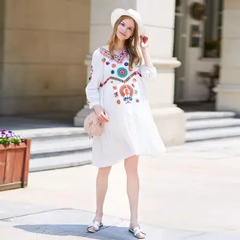 

2018 Embroidery Maternity Dress Fashion Floral Maternity Boho Dress Pregnancy Women Dress Plus Size Maternity Cotton Dresses