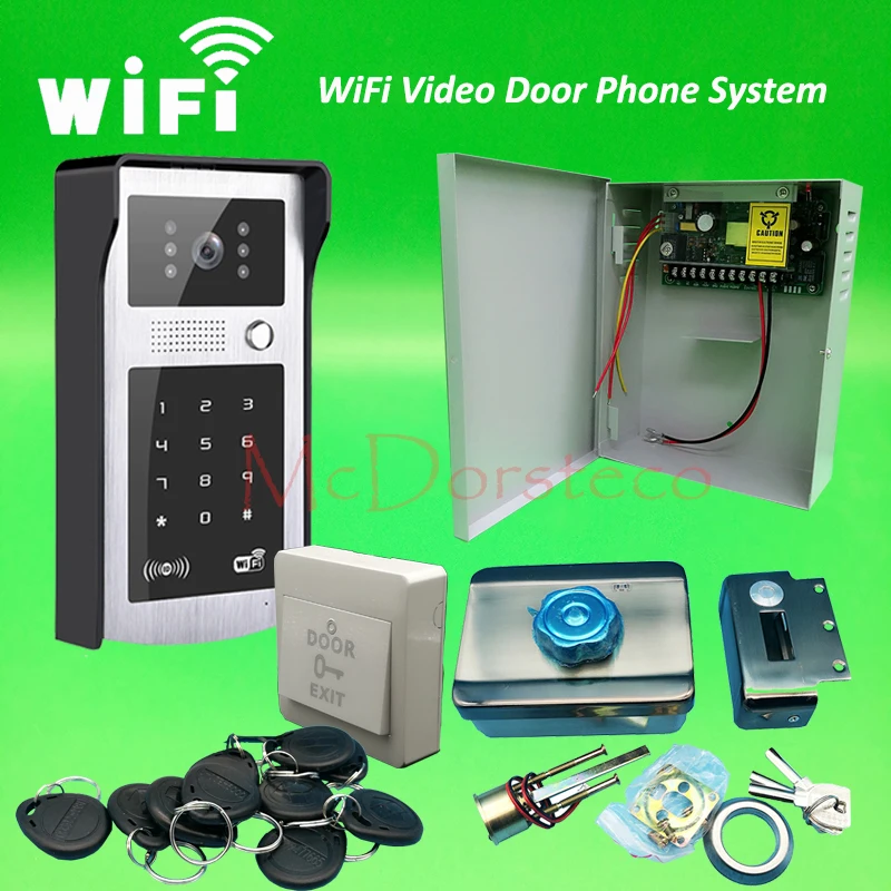 

Android ISO App WIFI Video Door Phone RFID & Code Keypad Doorbell Electric Rim Lock System + Back up Battery function