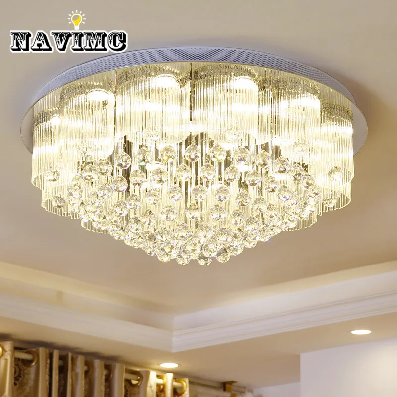 

Round Modern Crystal LED Ceiling Light Fixture For Living Room Indoor Bedroom Remote Control 3 Colors