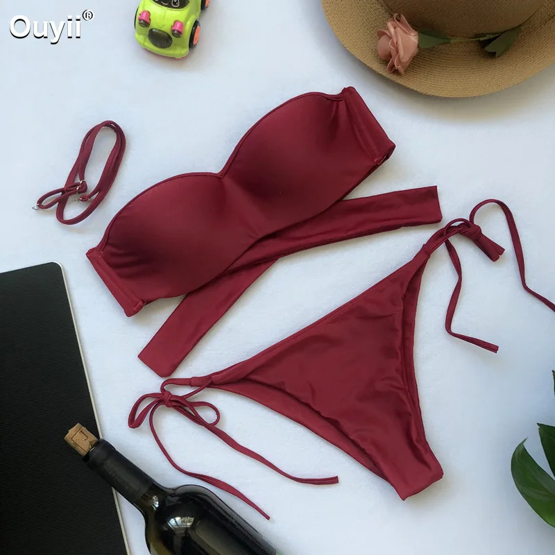 

New Solid Color Bikini Hard Bag Sexy Straps Swimsuit Wrapped Chest Bikini2019 Summer Fashion Vacation Swimsuit Women's Swimwear