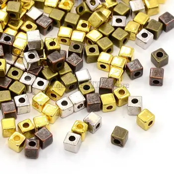 

2000pcs Antique Golden/Bronze/Red Copper/Silver Color Tibetan Style Alloy Square Spacer Beads CF & LF For Jewelry Making 4x4x4mm