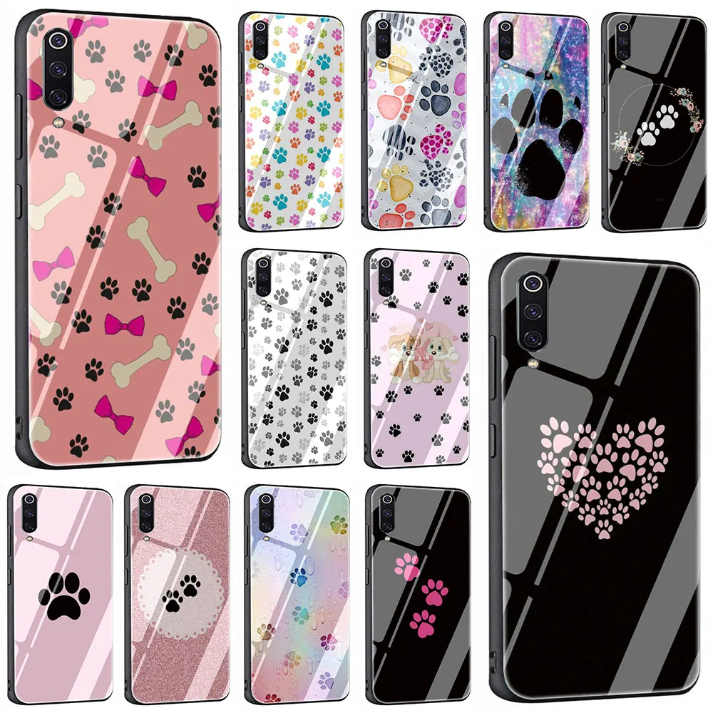 

dog footprint Paw Pattern Tempered Glass Phone Cover Case For Xiaomi Mi 8 9 Redmi 4X 6A Note 5 6 7 Pro Pocophone F1