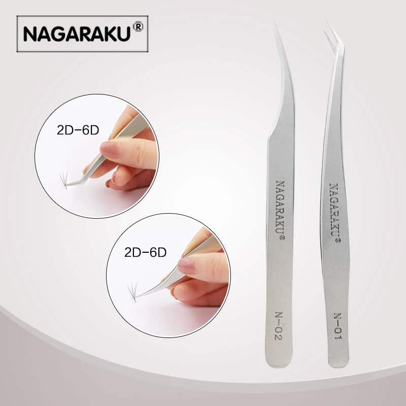 

NAGARAKU new tweezers 2pcs set for eyelash extension professional professional tweezers for divide volume eyelash