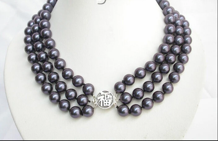 FREE shipping&gt &gt&gt&gt3row round navy blue sea shell pearls necklace 925SS 6.07 | Украшения и аксессуары
