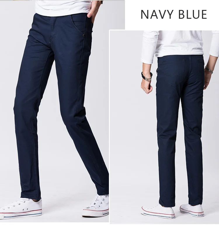 AIRGRACIAS Новые повседневные мужские брюки хлопковые тонкие брюки прямые брюки модные деловые однотонные 9 цветов брюки мужские брюки - Цвет: Navy blue