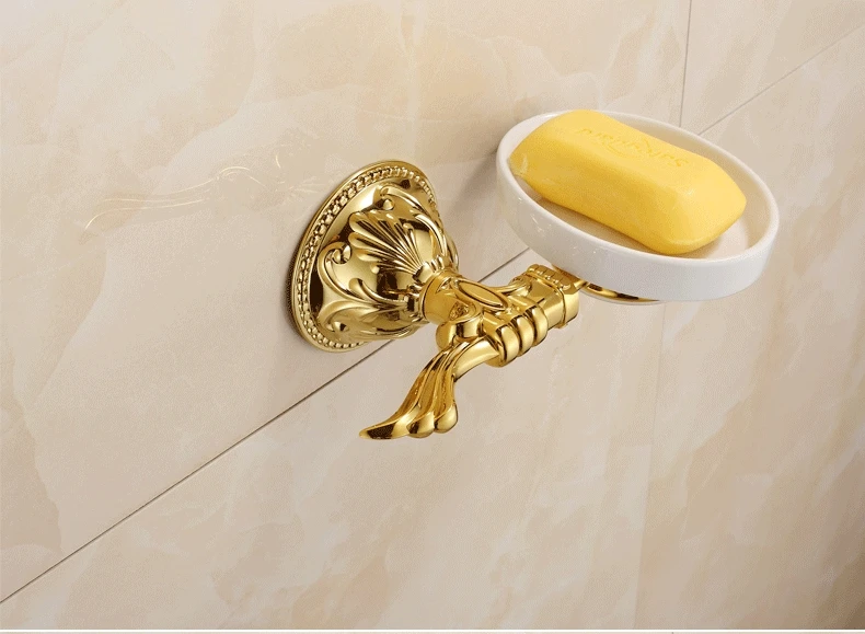 

Antique Gold Plated Soap Holder Carved European Soap Dish Luxury Bathroom Soap Box Hanging Bathroom Hardware