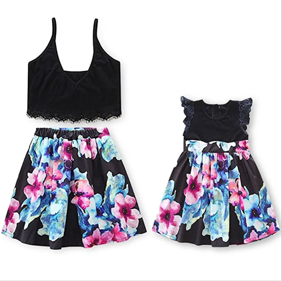 

2019 PPXX Summer Floral Girl Women Lace Dress Plus Size Mother Daughter Family Matching Clothing Fashion Family Look Top Skirt