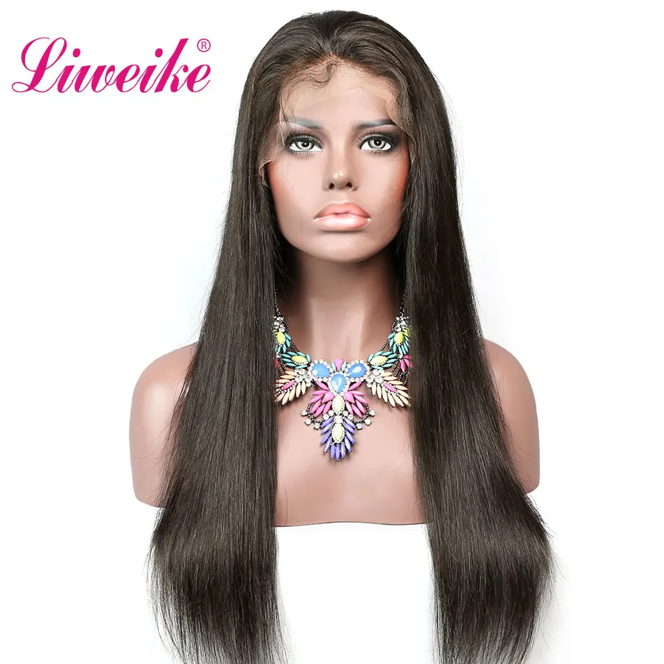 

Liweike Straight Remy Hair Lace Front Wig For Black Women Brazilian Lace Frontal Human Hair 1B Pre Plucked Full Ends 13x4 Wigs