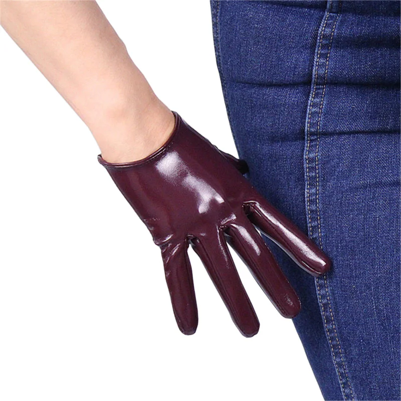 Woman's Gloves Patent Leather Short Gloves Ultrashort Simulation Genuine Leather Female Dance PU Leather Gloves 16cm P65