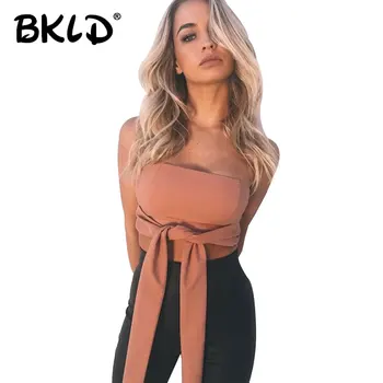 

BKLD 2018 New Arrival Sexy Tube Top Bra Candy Color Women Off Shoulder Strapless Lace Up Bowknot Fashion Tube Top Bra Clubwear