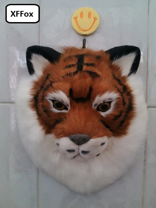 

simulation tiger head model polyethylene&furs yellow tiger head wall pandent doll gift 28x22cm xf959