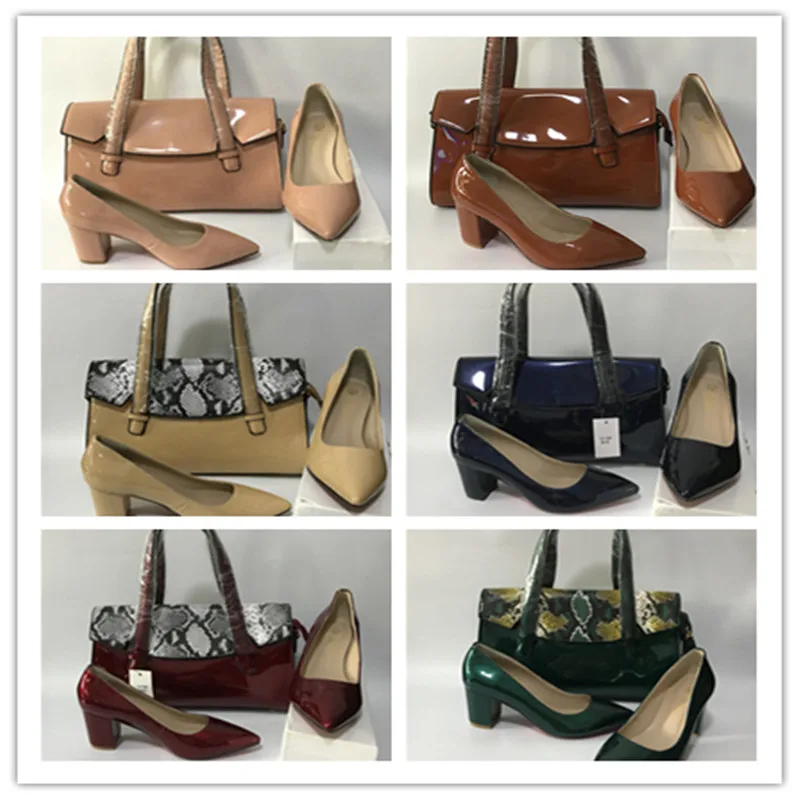 

Gorgeous Soft Thick Heel Shoes Match Handbag Patent leather pointed toe pumps Match Women HandBags Latest 36-43 WENZHAN A97-2