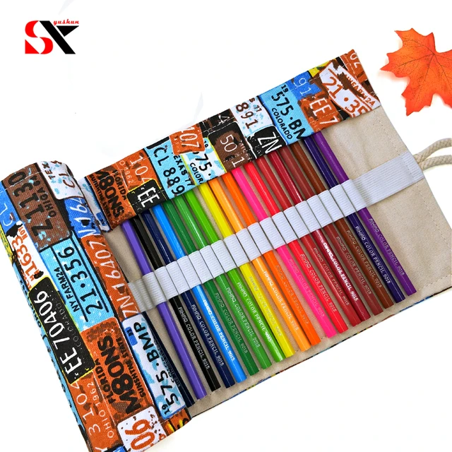36 48holes number plate canvas school pencil case roll up pencil bag