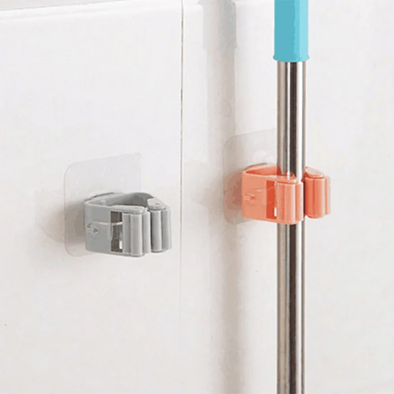 

Separate Free Nail Clip For Mop Self Adhesive Sticky Hook Strong House Wall Hooks Brush Broom Hanger Storage Rack Holder Pink